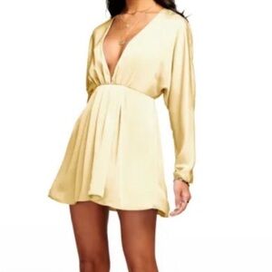NWT Size 4 Ramy Brook Tanya Plunge V Neck Satin Mini Dress Daffodil Yellow